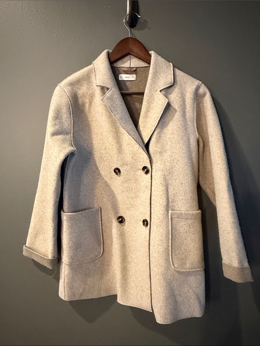 Mango Light Beige Double-Breasted Wool Pea Coat